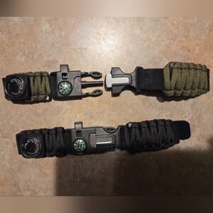 Tactical Survival Watchband with Compass - Set Of 2 Black and Green- NWT